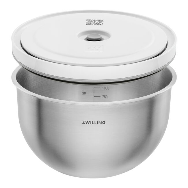 Zwilling Fresh & Save BOWLS Starterset, pompa sottovuoto, 2 ciotole in acciaio inox / M/L bianco-acciaio, buste per sottovuoto, 9 pezzi. 1031015