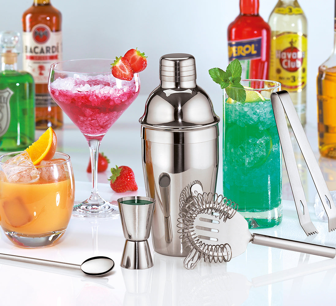 Cilio Set da barman da 5 pezzi shaker in acciaio inox lucido