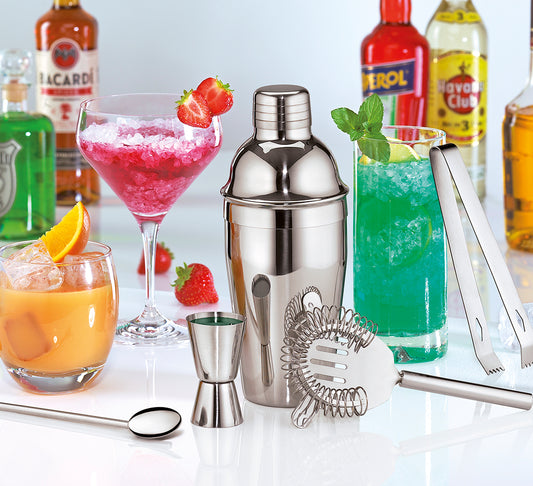 Cilio Set da barman da 5 pezzi shaker in acciaio inox lucido