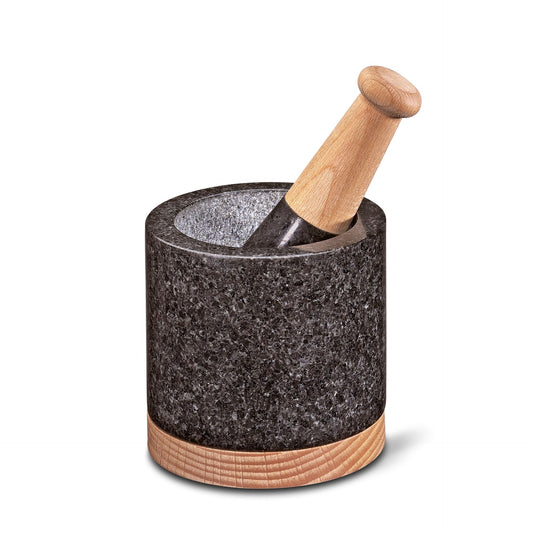 Cilio mortaio Merkur in granito con base in faggio Ø 10 cm