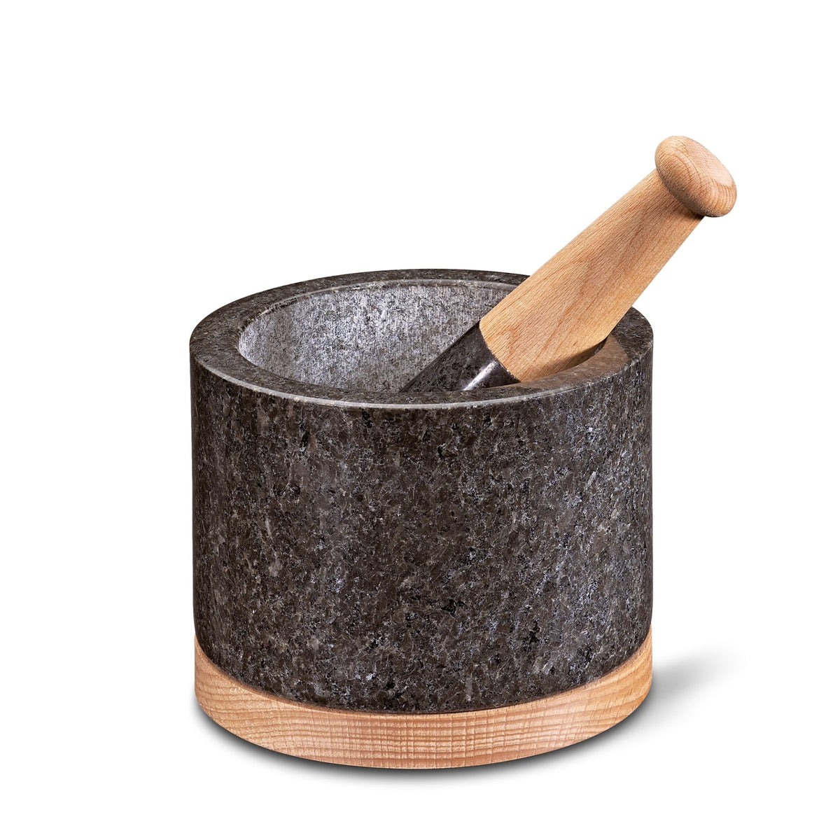 Cilio mortaio Saturn in granito con pestello e base in faggio Ø 14 cm