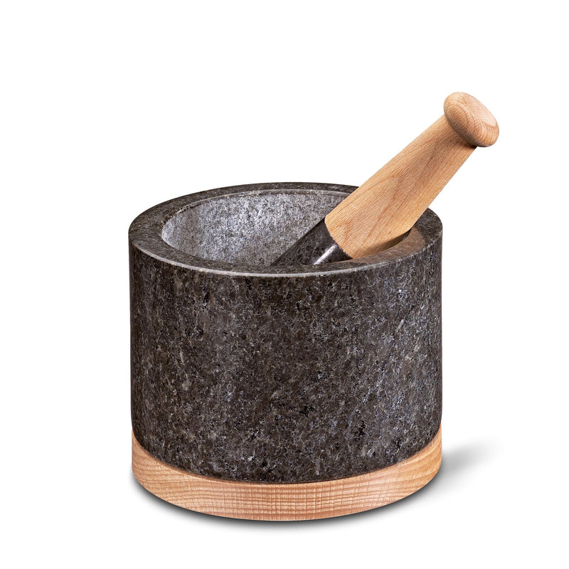 Cilio mortaio Saturn in granito con pestello e base in faggio Ø 14 cm