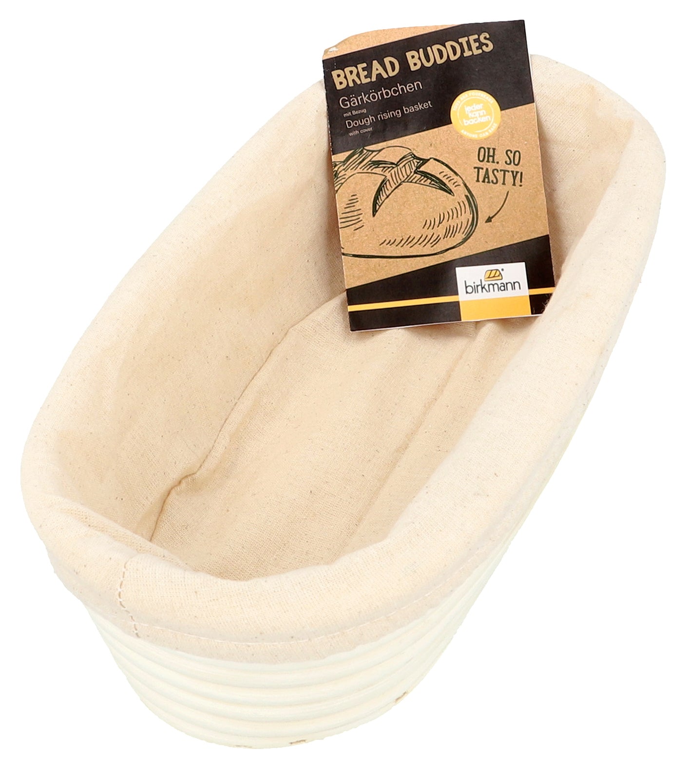 Birkmann cesto in vimini con fodera in cotone 100% allungato per lievitazione impasto pane con coperchio 1000 g 331334