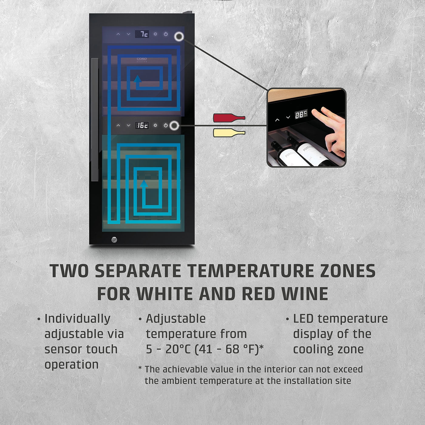 Caso Cantinetta frigo di design, per un massimo di 24 bottiglie, 2 zone di temperatura WineExclusive 24 Smart