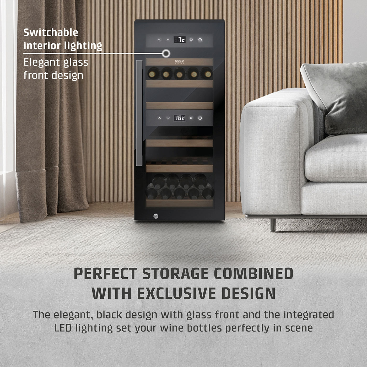 Caso Cantinetta frigo di design, per un massimo di 24 bottiglie, 2 zone di temperatura WineExclusive 24 Smart