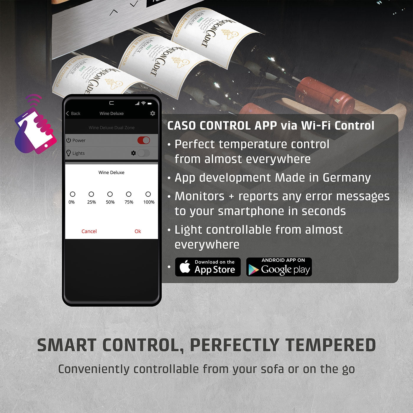 Caso Cantinetta frigo di design, per un massimo di 24 bottiglie, 2 zone di temperatura WineExclusive 24 Smart