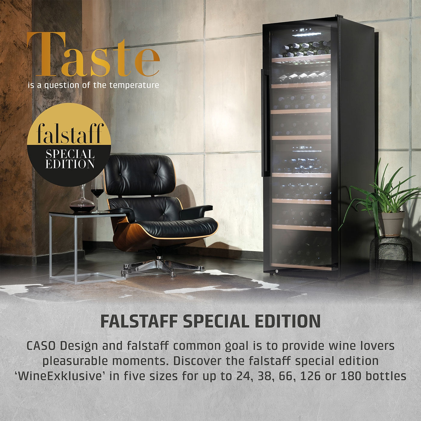 Caso Cantinetta frigo di design massimo di 126 bottiglie 2 zone di temperatura WineExclusive 126 Falstaff