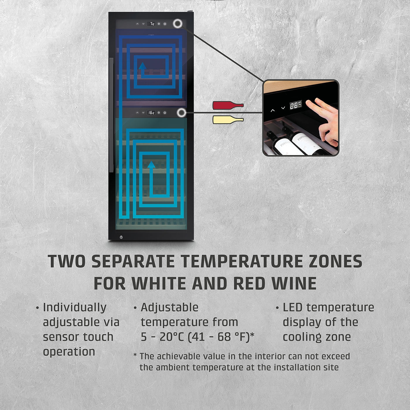 Caso Cantinetta frigo di design massimo di 126 bottiglie 2 zone di temperatura WineExclusive 126 Falstaff