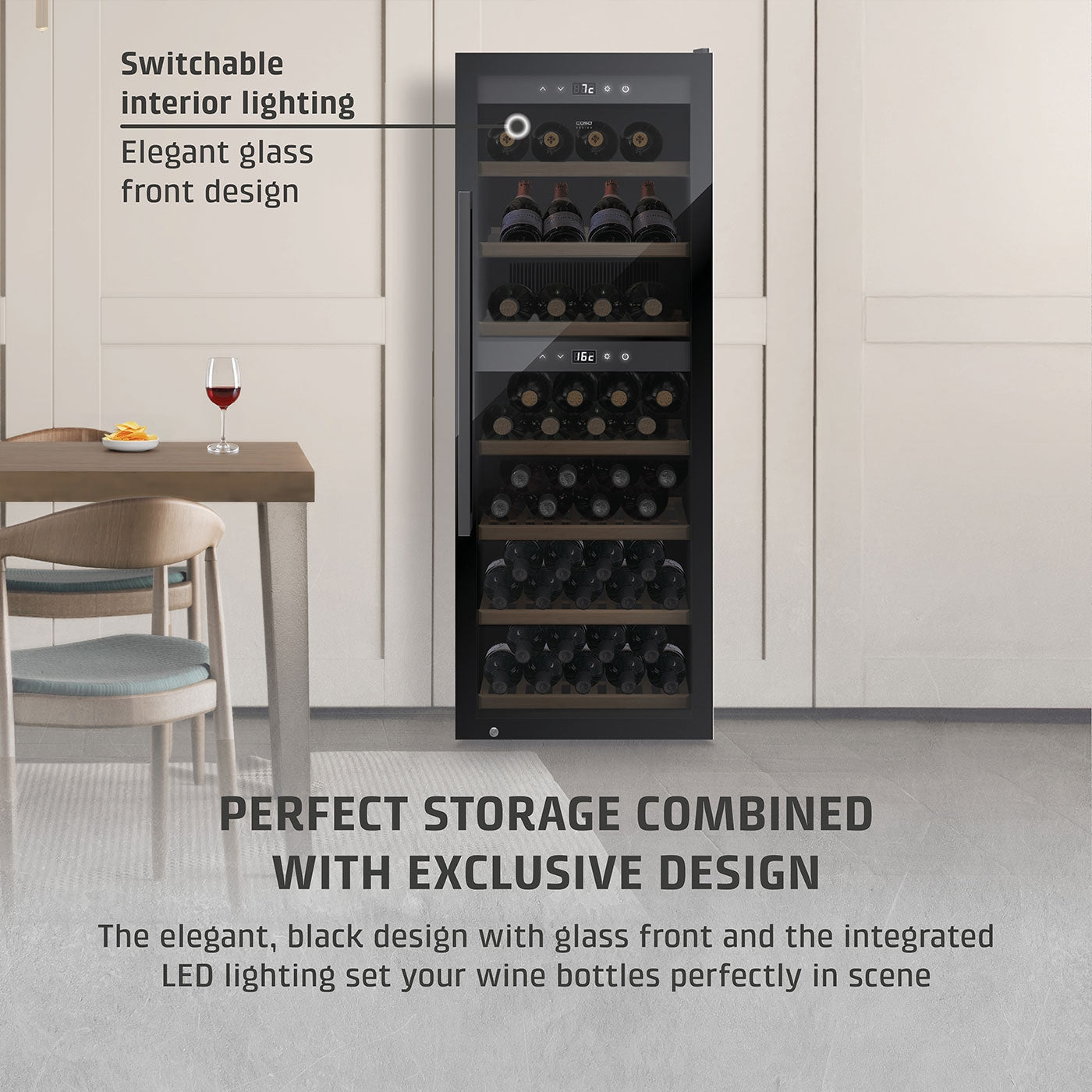 Caso Cantinetta frigo di design massimo di 126 bottiglie 2 zone di temperatura WineExclusive 126 Falstaff