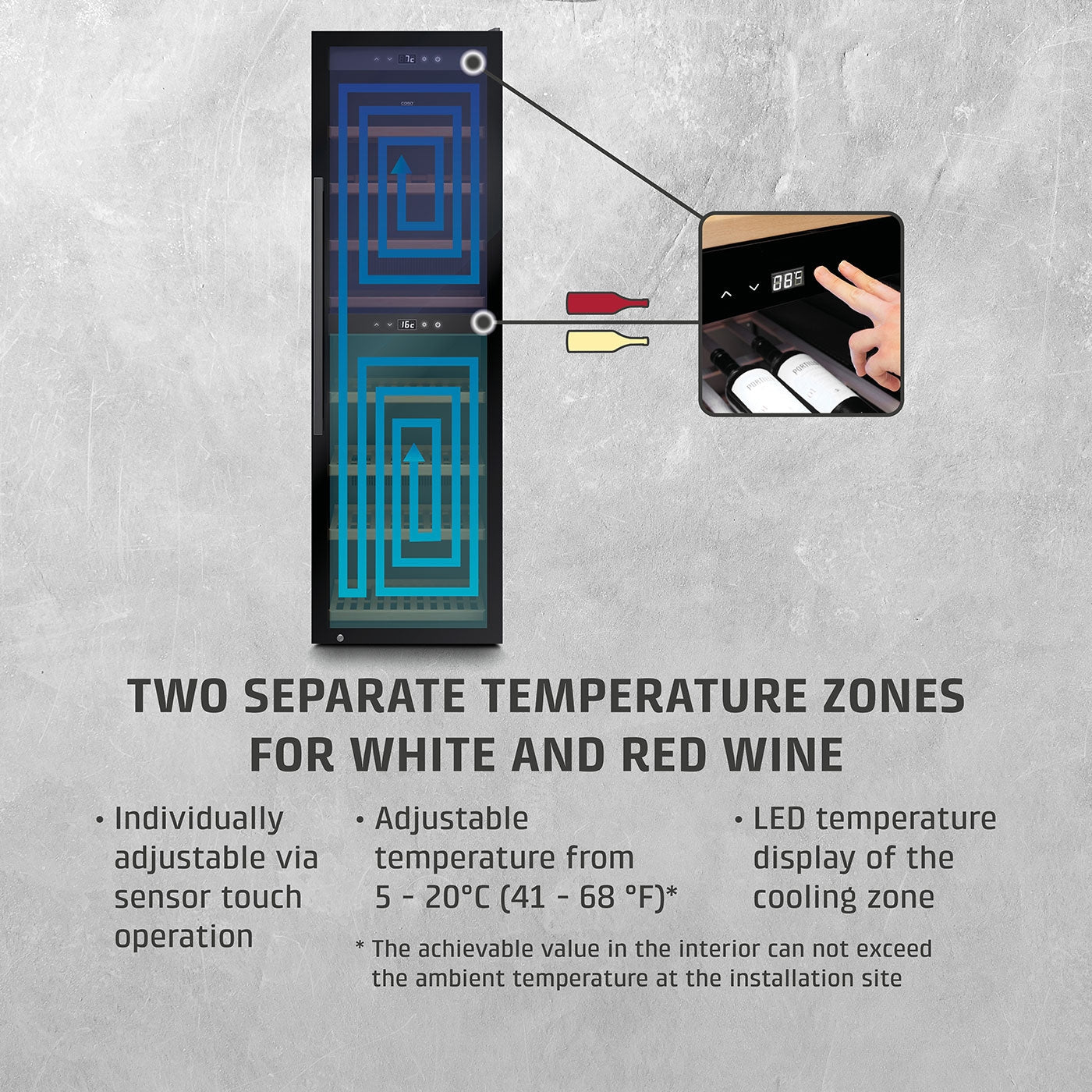 Caso Cantinetta frigo di design massimo 180 bottiglie 2 zone di temperatura WineExclusive 180 Falstaff
