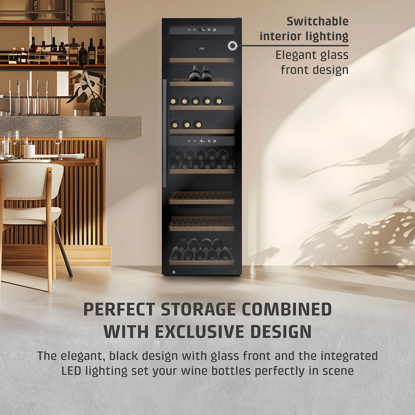Caso Cantinetta frigo di design massimo 180 bottiglie 2 zone di temperatura WineExclusive 180 Falstaff
