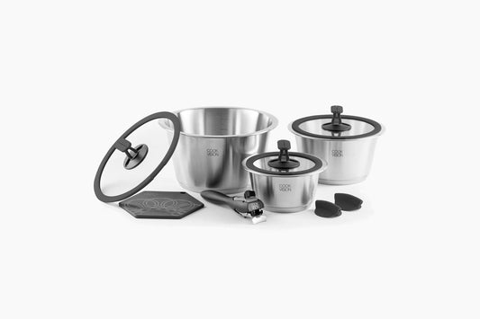 Cookvision Set da 10 pezzi Batteria pentole "Smart- Nesto", nero cm Ø16/20/24