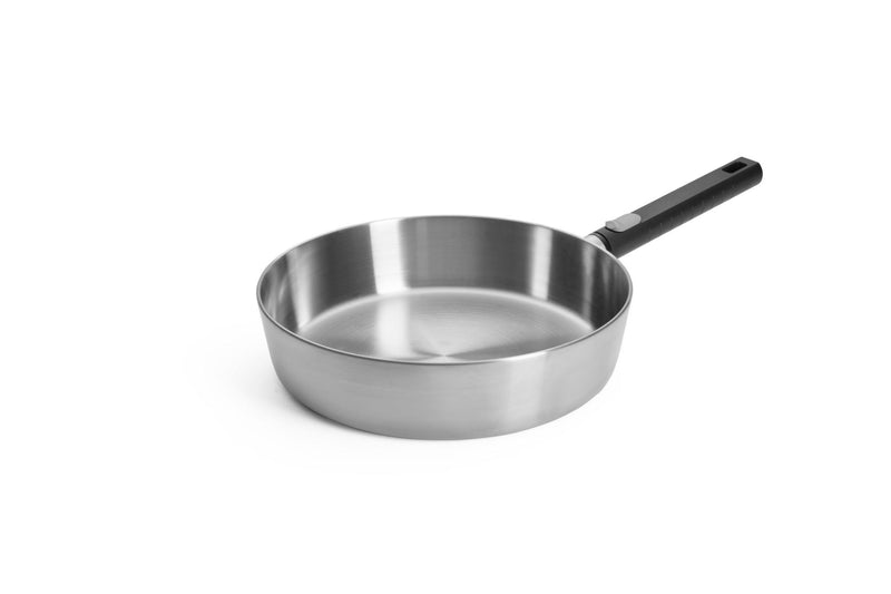 Woll Logic Steel Padella Alta Ø28 cm Senza PFAS | Acciaio Inox 18/10, Manico Rimovibile, Induzione