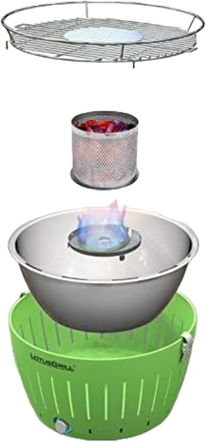 Lotus Grill Barbecue a carbonella portatile in acciaio inox alimentazione ventola batterie AA o USB