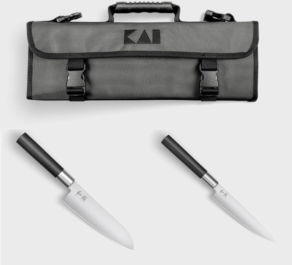 KAI Wasabi Black Limited Edition Set 2025 – Santoku × Coltello multiuso × Borsa per coltelli KAI