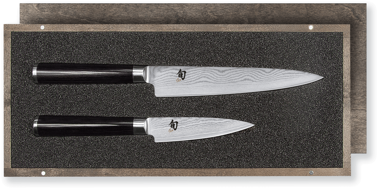 Kai Shun set di due coltelli damascati DMS-210, lo Spelucchino classico DM-0700 e il Coltello universale DM-0701