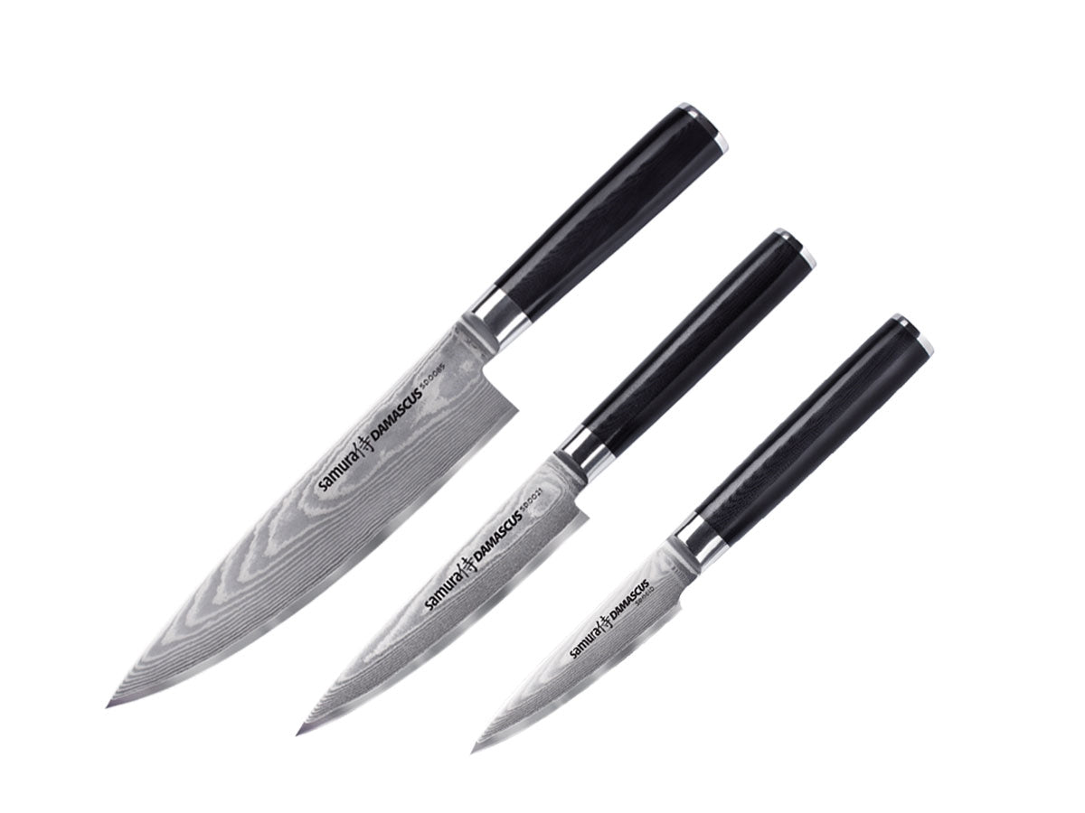 Samura set di 3 coltelli Damascati  da: cuoco 20 cm, filettare 12 cm, spelucchino 9 cm in confezione regalo sd-0220