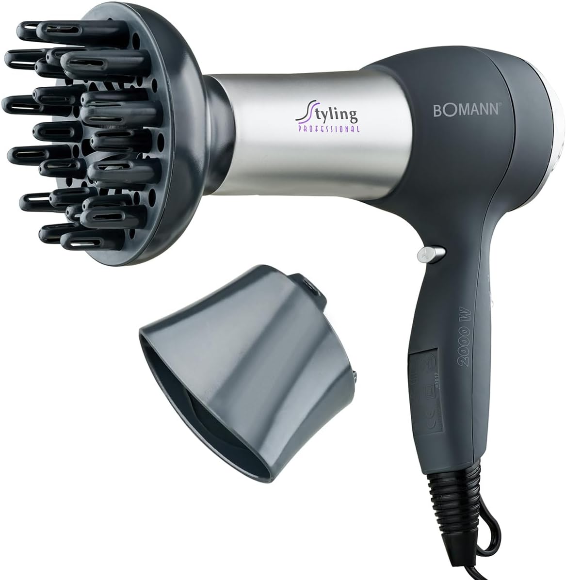 Bomann asciugacapelli professionale 2000W con diffusore HTD889CB