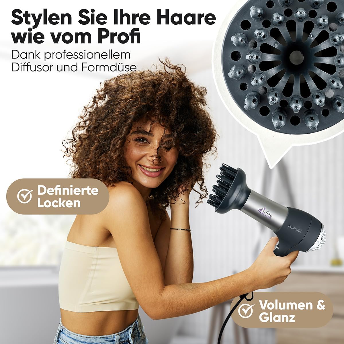 Bomann asciugacapelli professionale 2000W con diffusore HTD889CB