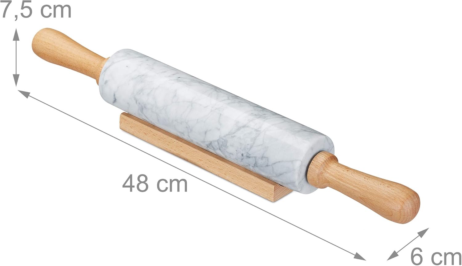 Mattarello in marmo con manico in legno girevole kg 2,18 Ø 5,9cm