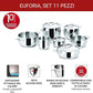 Lagostina Euforia Set di Pentole Induzione, Gas e Forno in Acciaio Inox 18/10, 11 Pezzi, Fondo Lagoseal Plus, Batteria di Pentole con 4 Casseruole, 2 Pentole, Bollilatte, 4 Coperchi
