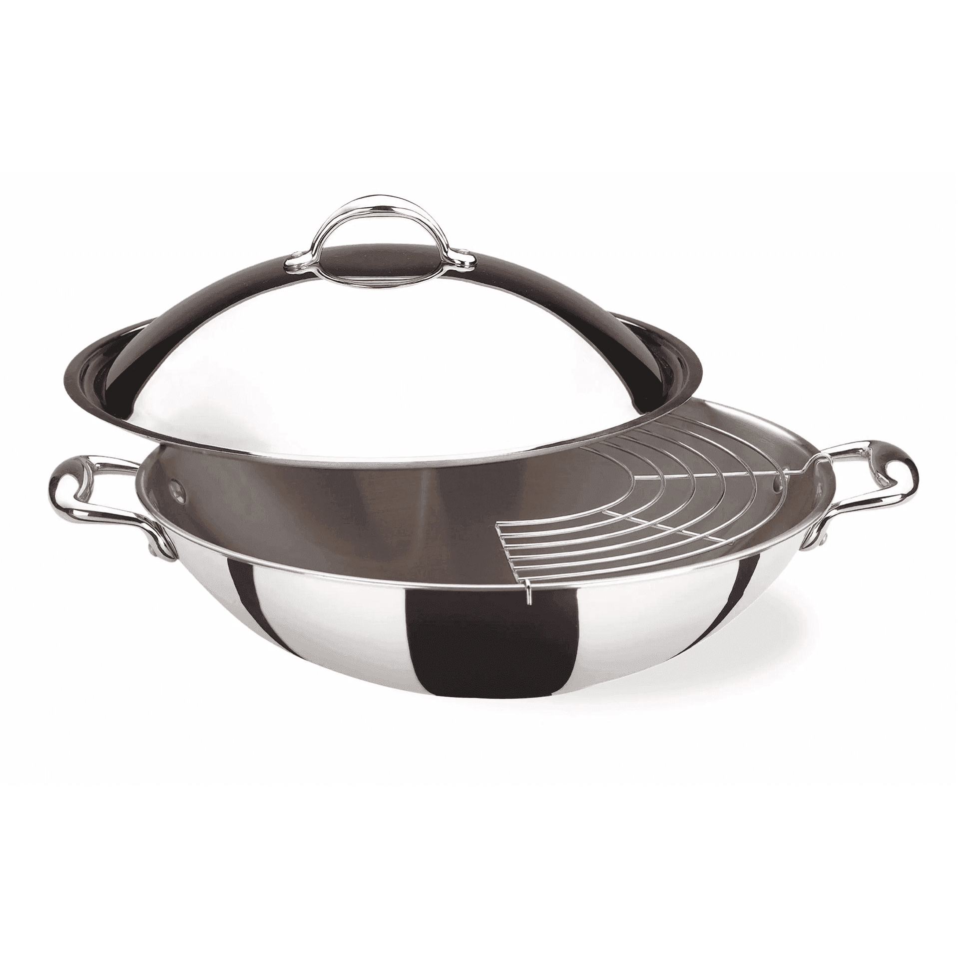 Lagostina Accademia Lagofusion Wok 36 cm con Coperchio e Griglia | Acciaio Inox 18/10, Induzione
