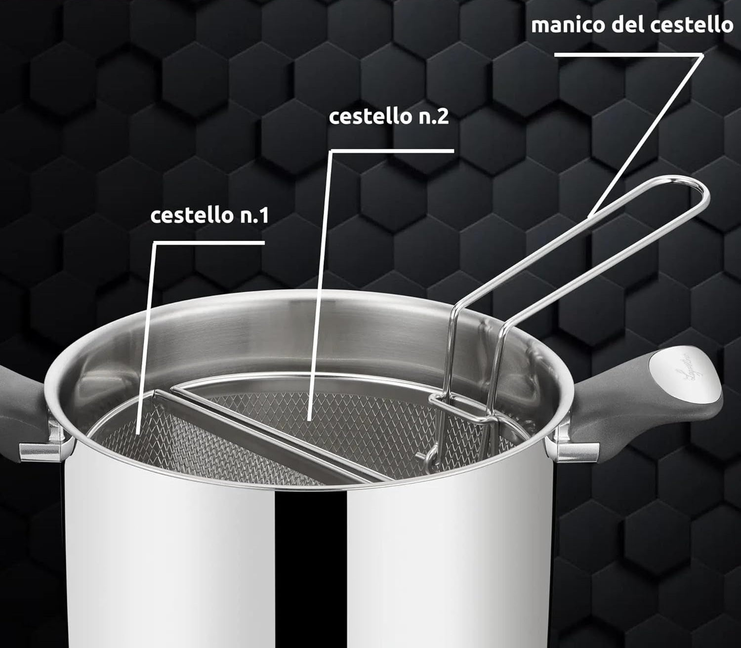 Lagostina pentola Pastaiola Unlimited 22 cm inox 18/10 con 2 Cestelli scola pasta e Coperchio Induzione, Gas