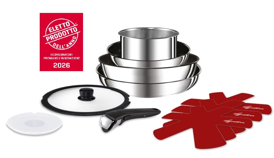 Lagostina Ingenio Inox Set 7 Pezzi | Padelle Antiaderenti Manico Rimovibile Salvaspazio Induzione