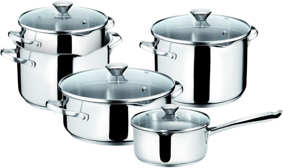 Lagostina Smart Set di Pentole Induzione, Gas e Forno in Acciaio Inox 18/10, 9 Pezzi, Fondo Lagoseal Plus Triplo Strato