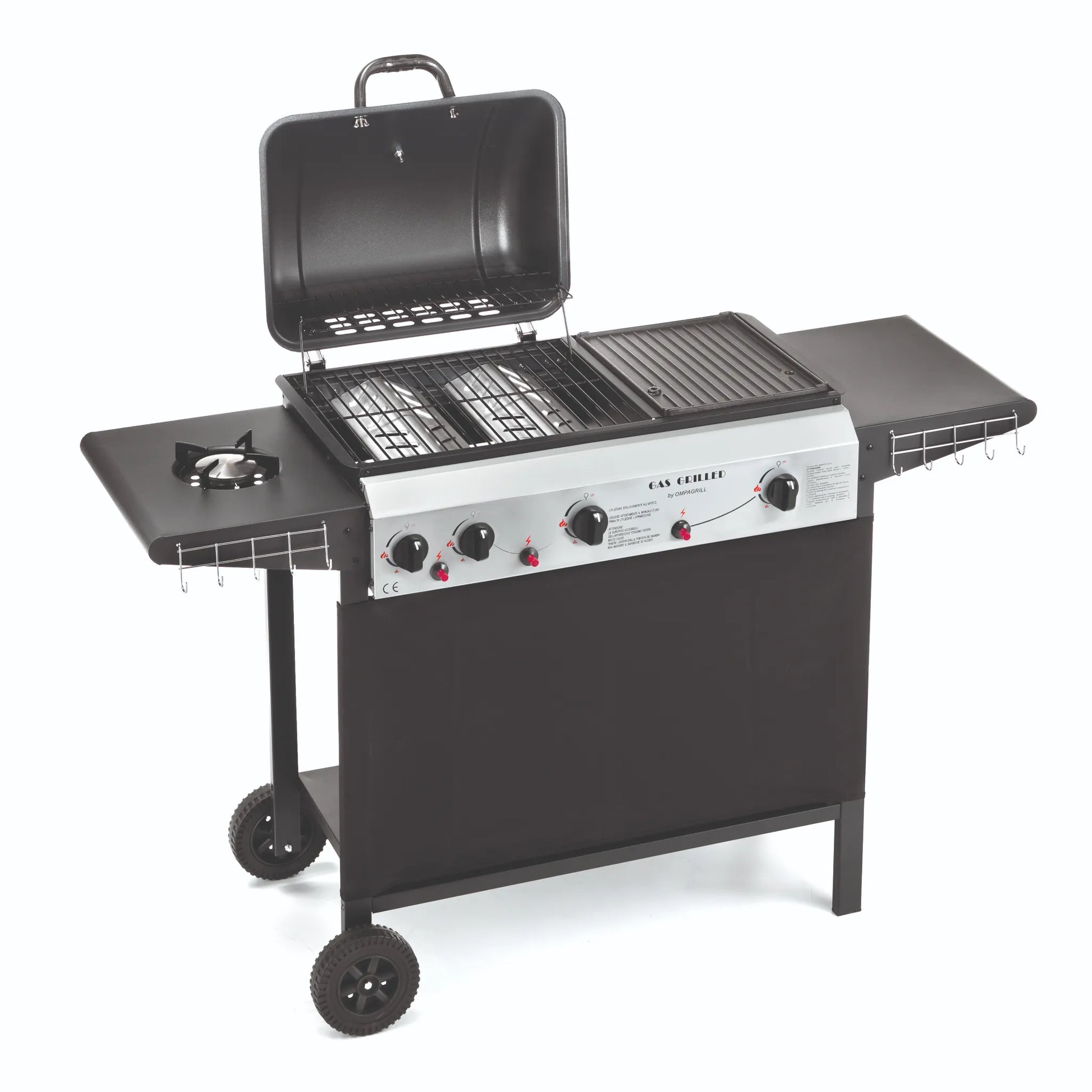 Ompagrill Barbecue Double Cooking System eco gas double Roccia lavica Griglia in acciaio smaltato antigraffio 46 x 34 cm + Piastra 26 x 34 cm 4080 Double