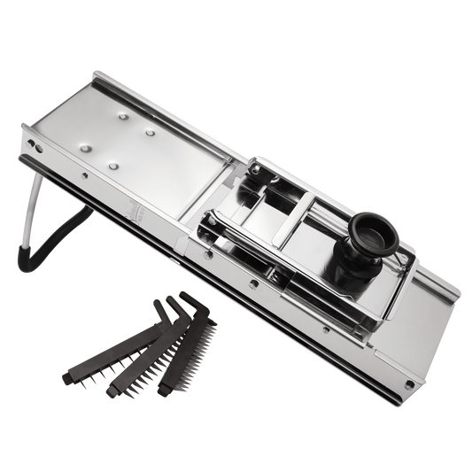 Mandolina in acciaio inox con paramano professionale affettare, julienne, strisce, rondelle 3 lame intercambiabili per julienne