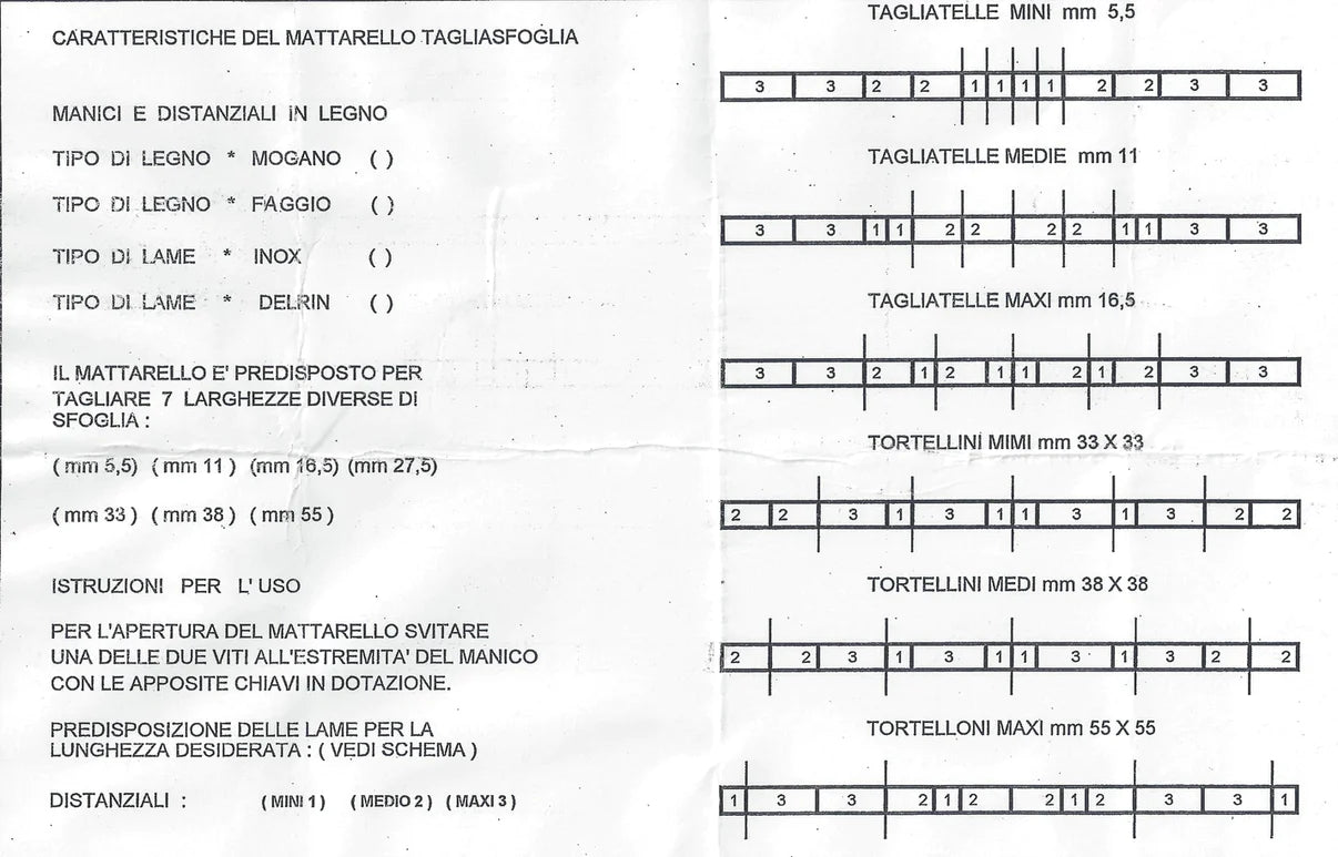 Mattarello Tagliasfoglia 5 lame lisce regolabili in derlin 005