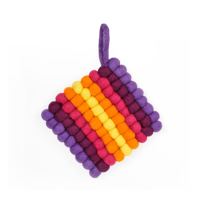 Hatale Udhyog sottopentola Pompon Vario 14 x 14 cm in feltro con occhiello