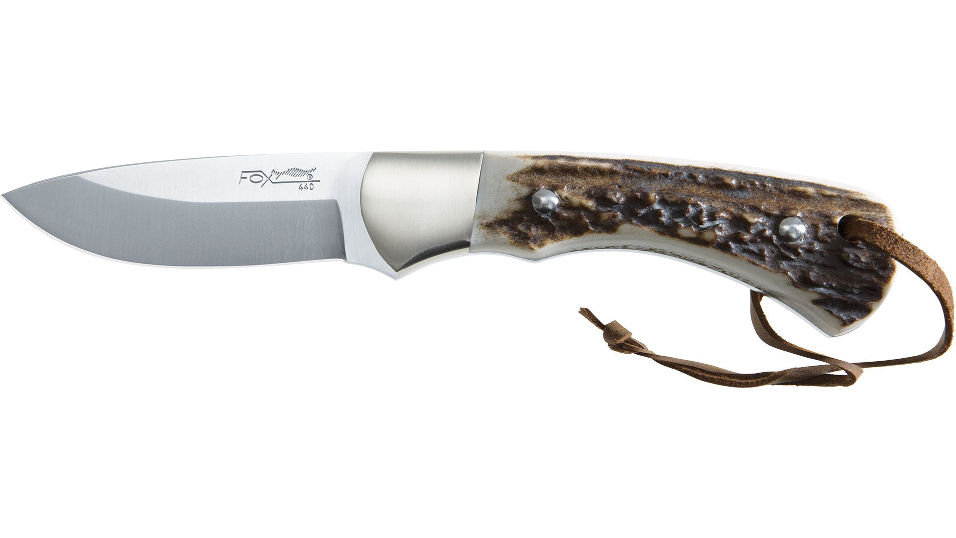 Fox lama fissa "VINTAGE" acciaio inox 440C satinata manico corno con fodero in cuoio FX 596 CE