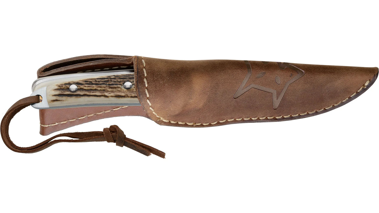 Fox lama fissa "VINTAGE" acciaio inox 440C satinata manico corno con fodero in cuoio FX 639 CE