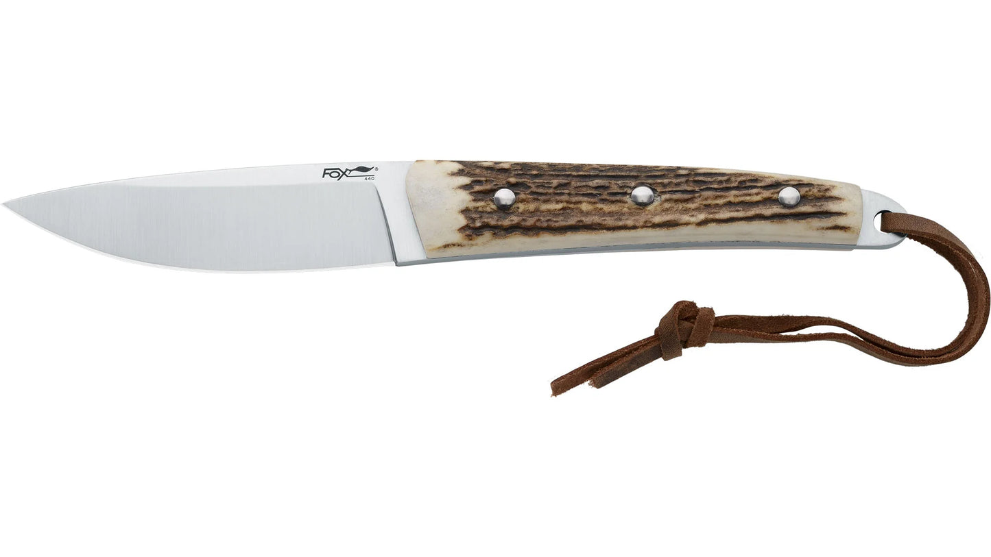Fox lama fissa "VINTAGE" acciaio inox 440C satinata manico corno con fodero in cuoio FX 639 CE
