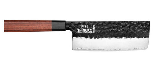 Shimura HIROKI coltello Nakiri damascato martellato tre starti 7"/18 cm