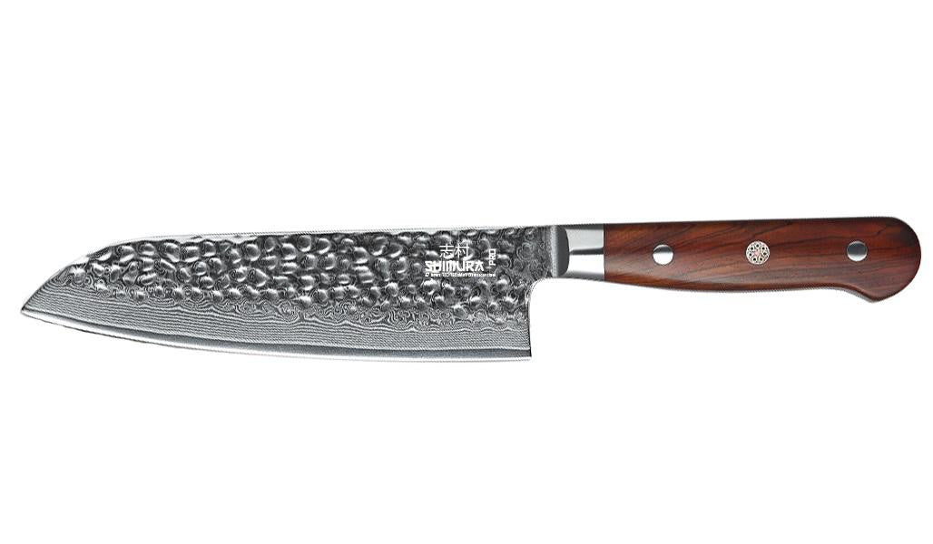 Shimura Pro coltello Santoku damascato martellato 67 strati 7"/18 cm