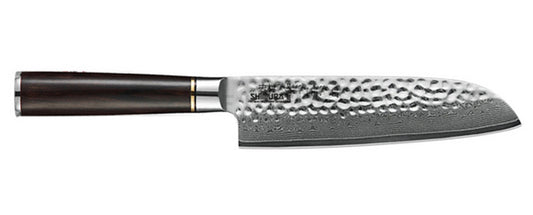 Shimura MIYUKI coltello Santoku da cuoco Chef orientale adatto a tutti gli usi damascato martellato 7"/18 cm