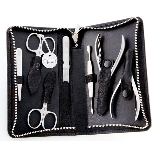 Alpen set manicure da 7 pezzi inox astuccio in pelle nero 6825R