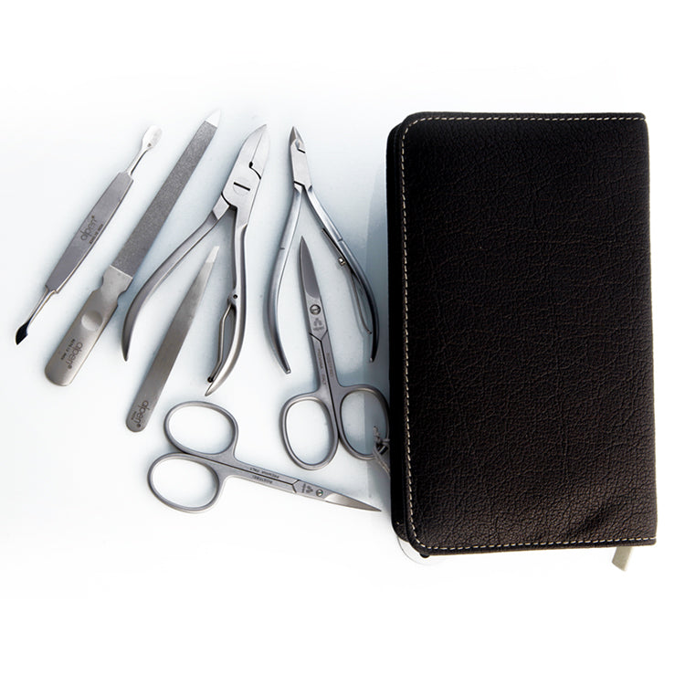 Alpen set manicure da 7 pezzi inox astuccio in pelle nero 6825R