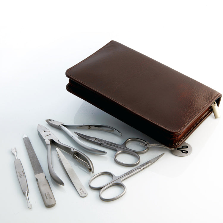 Alpen set manicure da 7 pezzi inox astuccio in pelle marrone 6825R