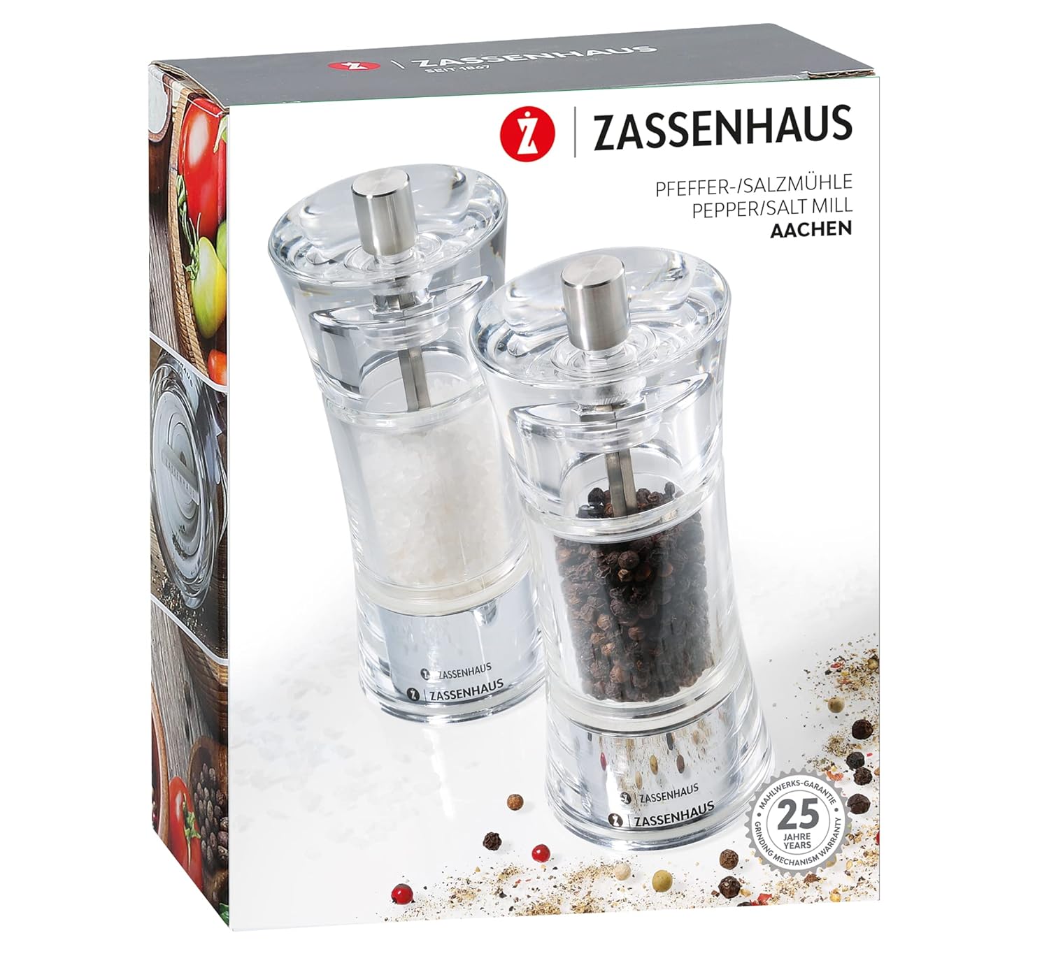Zassenhaus Set composto da macina pepe e macina sale Aachen da 14 cm.