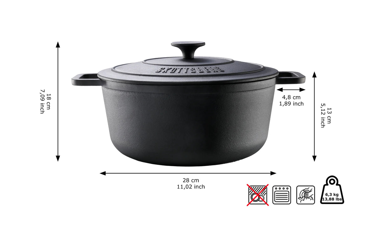 Skottsberg Casseruola in Ghisa ø 28 cm 5,5L | Senza PFOA e PTFE | Con Coperchio