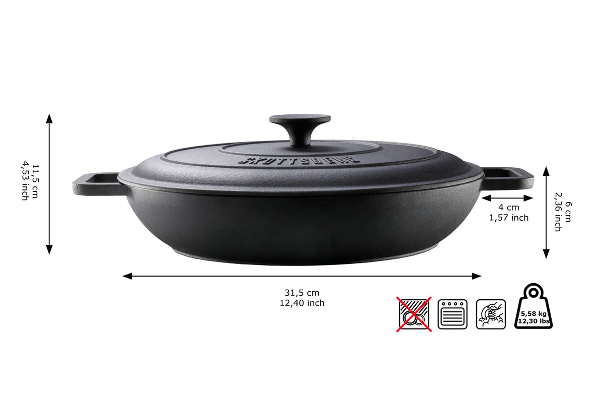 Skottsberg Casseruola in Ghisa ø 31,5 cm 3L | Senza PFOA e PTFE | Con Coperchio
