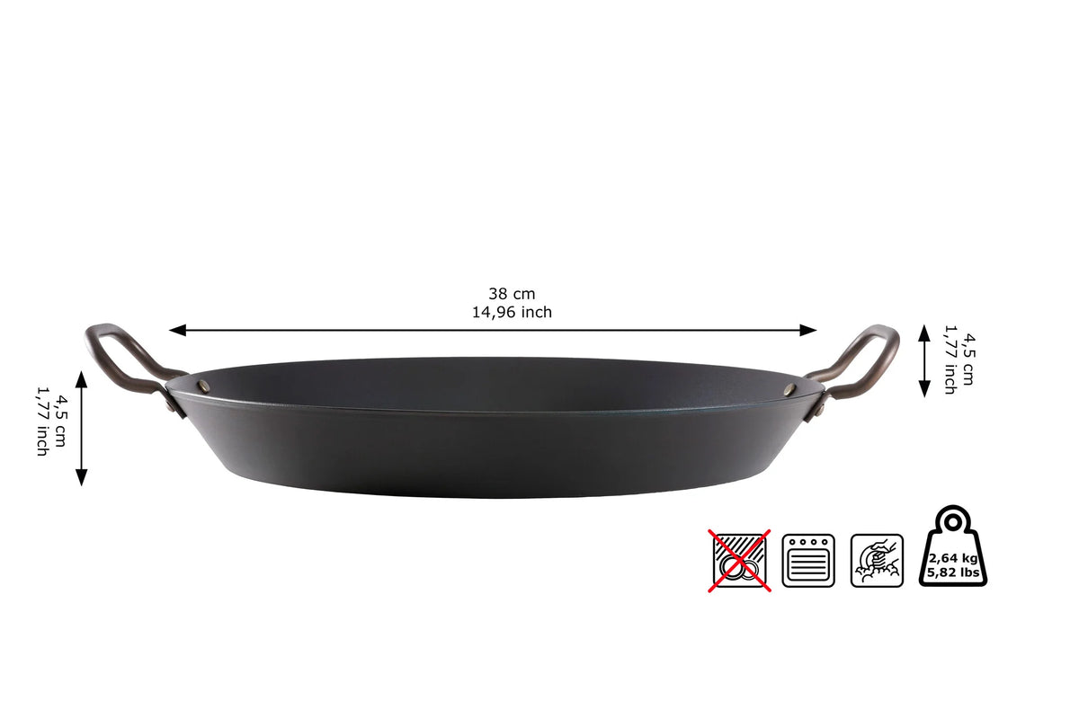 Skottsberg Padella per Paella in Acciaio al Carbonio ø 38 cm | La Tecnologia che Trasforma la Cucina | Senza PFOA e PTFE