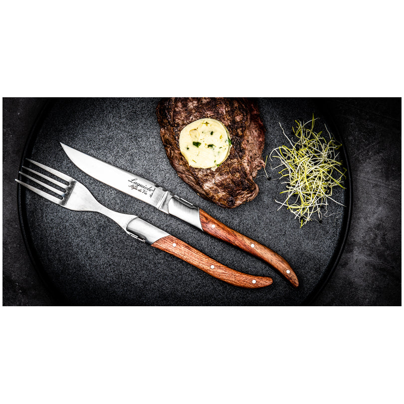 Laguiole Style Set 6 coltelli da bistecca "Luxury Line" i impugnatura in pakkawood rose lama cm 10,5