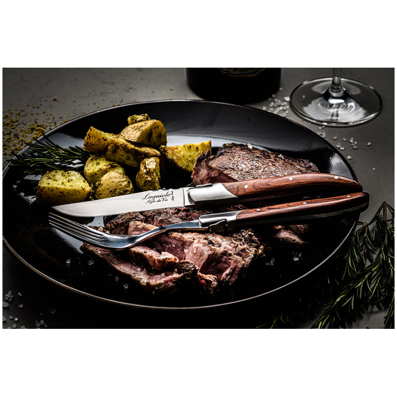 Laguiole Style Set 6 coltelli da bistecca "Luxury Line" i impugnatura in pakkawood rose lama cm 10,5