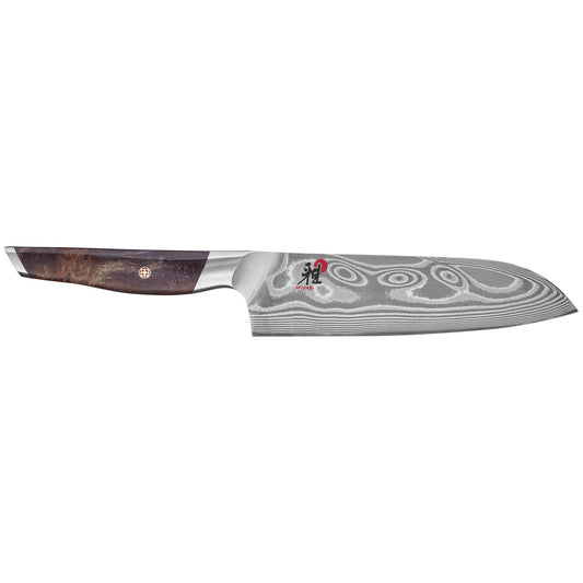 MIYABI IKI Coltello Giapponese Damascato 49 strati Santoku liscio 18 cm (66 HRC) marrone-nero 1033755