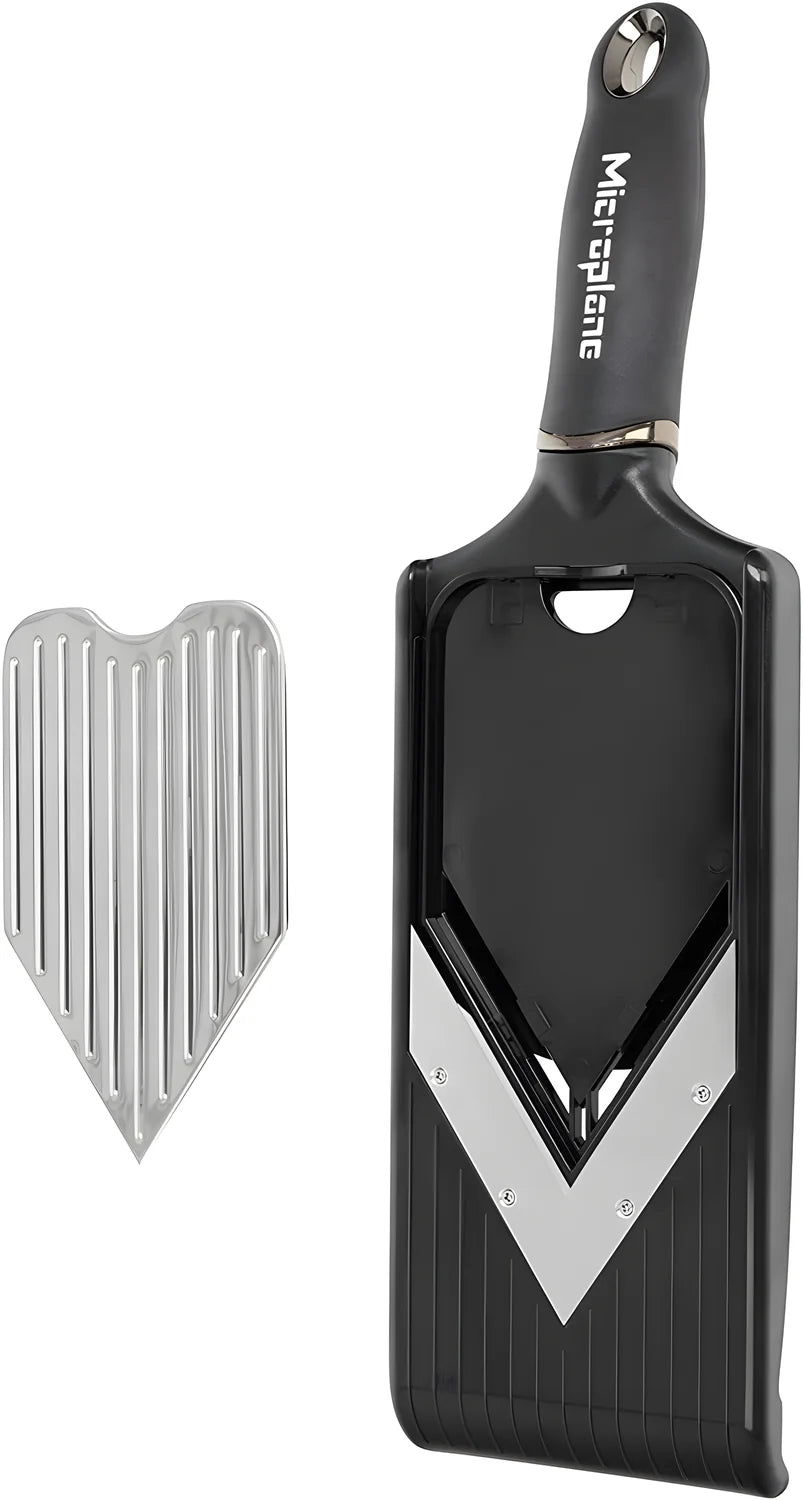 Microplane mandolina a V regolabile con accessorio julienne e paramani